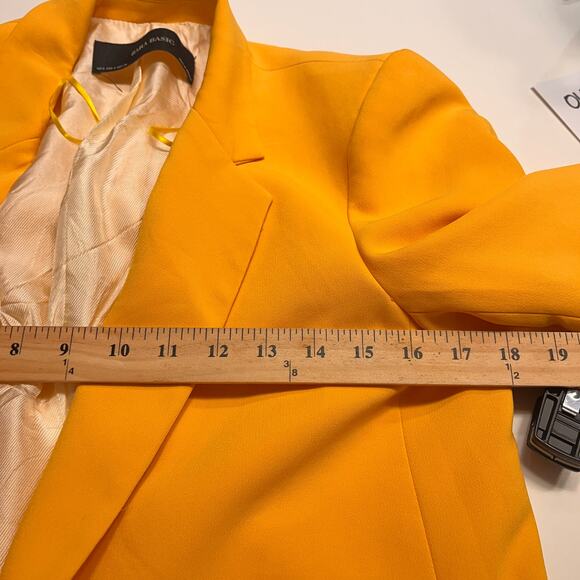 Zara Basic Yellow Oversized Open Front Career Wear Pearl Details Blazer Size S - Picture 6 of 9